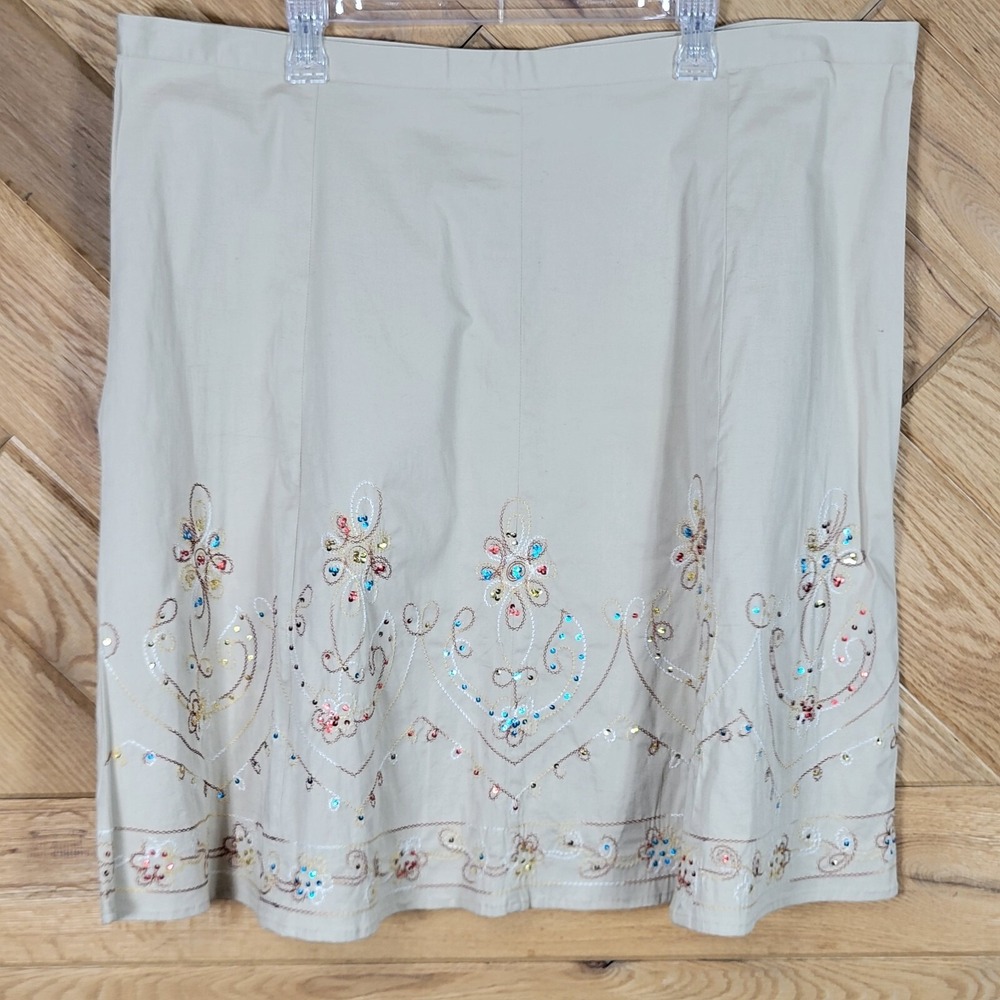 Fashion Bug Womens Skirt Back Zip Embroidered Sequin Knee Length Beige Size 24